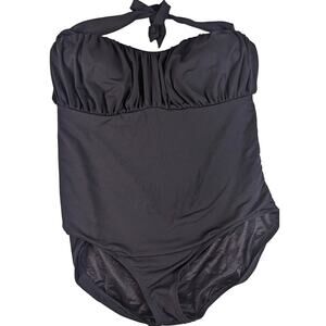 Lands End halter one piece swimsuit black with ruched top size 18